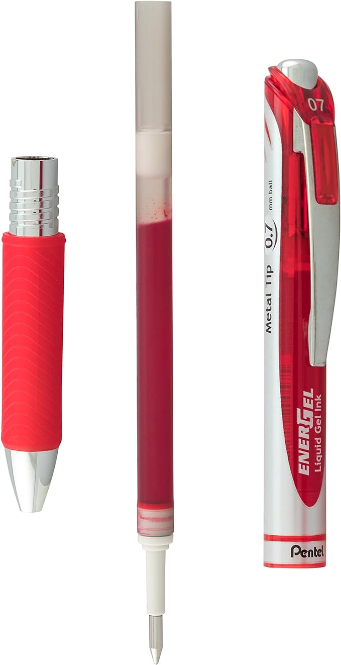 Pentel Refill Ink for BL57/BL77 EnerGel Liquid Gel Pen, 0 .7mm, Metal Tip, Red Ink, Box of 12 (LR7-B-12)