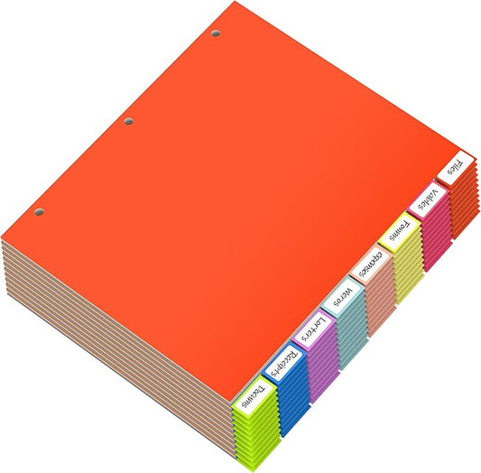 HABGP 96Pcs/12 Set 8 Tab Dividers for 3 Ring Binder, 96 Pcs Multicolor 3 Ring Binder Dividers with Tabs, Page Folder Dividers, Plastic Tabbed File Dividers with Tabs, Three Ring Binder Index Dividers