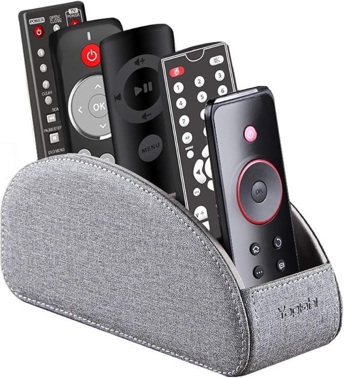 TV Remote Control Holder with 5 Compartments,Pu Leather Remote Caddy/Box/Tray Bedside Table Desk Storage Organizer for DVD, Blu-Ray, Media Player, Heater Controllers and Cosmetics Office Supplies