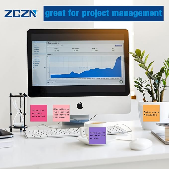 ZCZN 400 Sheets Pop-up Sticky Notes, 3 x 3 Inches, 4 Pads Assorted Color Self-Stick Notes, 100 Sheets/Pad, (Rose Red, Light Green, Yellow, Light Blue)
