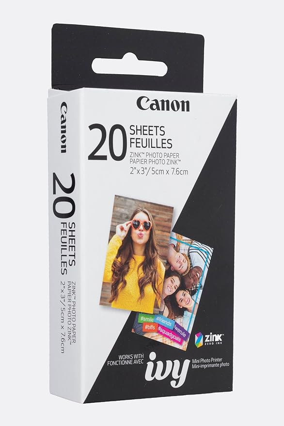 Canon Zink Photo Paper Pack, 20 sheets, White, 2" X 3". (3214C001)