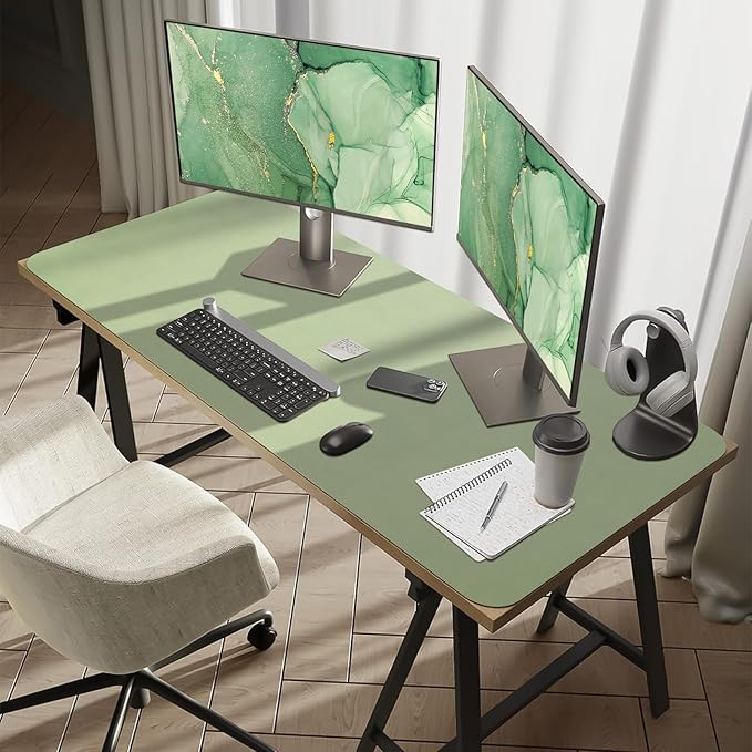 Bloss 47.2" x 24" Large Desk Mat, Leather Desk Mat, Large Mouse Pad + Keyboard Pad, Non-Slip Desk Mat Protector for Office, Home - Green