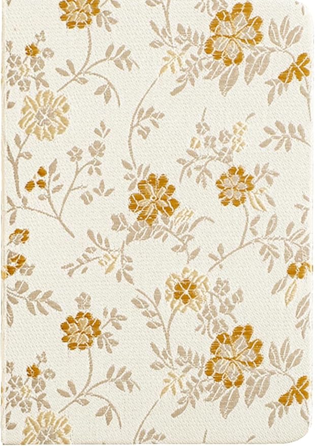 Pocket Notebook, A6, 4x6, Silk Cover, Hardcover, Lay Flat, Small Embroidered Journal, Cute Notebook, Lined Notebook & Sketchbook, Personal Writing Journal for Women, Beautiful Notebook, Beige