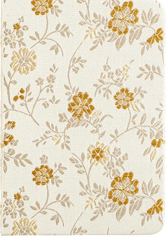 Pocket Notebook, A6, 4x6, Silk Cover, Hardcover, Lay Flat, Small Embroidered Journal, Cute Notebook, Lined Notebook & Sketchbook, Personal Writing Journal for Women, Beautiful Notebook, Beige