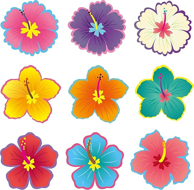 BeYumi 45 Pcs Back to School Luau Hibiscus Flower Cutouts Bulletin Board Decorations Set Creative Wall Decals Art Décor for Classroom School Summer Tropical Hawaiian Themed Birthday Party Baby Shower