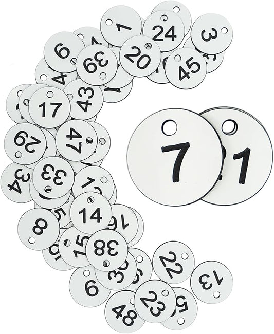 StayMax Plastic ID Number Tags Engraved Tags Key Tags Without Key Rings (1-100, White)