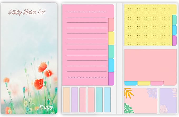 Sticky Notes Set, Post Self-Stick Notes Pads for Journaling Notebook Planner Study, Office Supplies College Essentials Back to School Supplies for High School Students Teen Girl Gifts Preppy