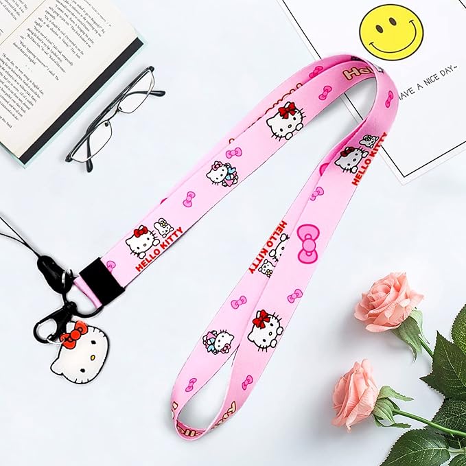 Cute Kawaii Anime Lanyard for Women - Pink ID Badge Holder Keychain