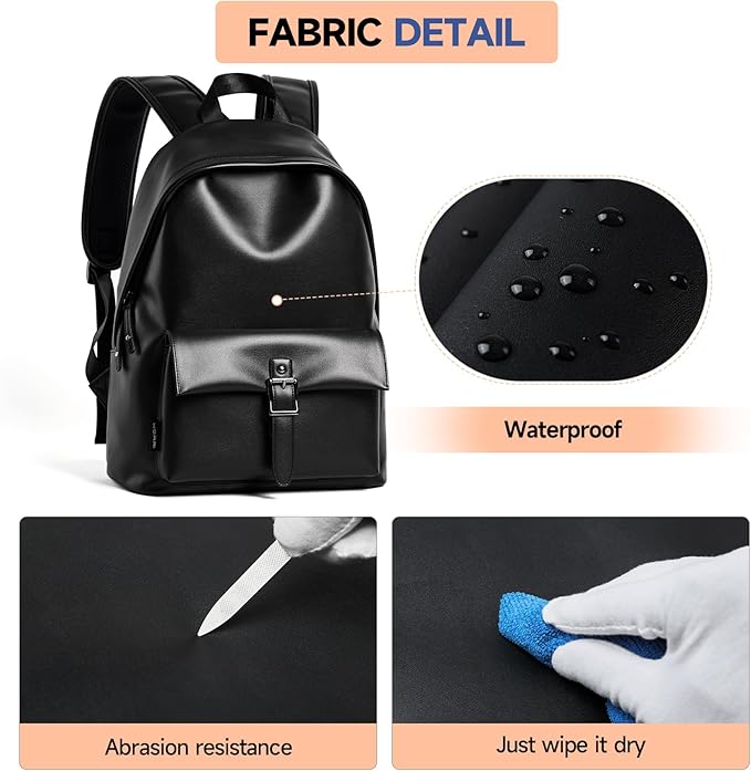 Black Leather Backpack For Men Waterproof Carry On BackPack Large Rucksack Fit 16-inch Laptop Hiking Daypack Travel Sport College Backpack