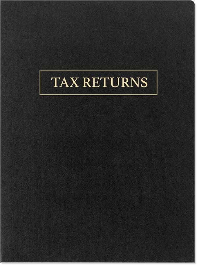 50 Pack, Tax Return Folders with Pockets, Black Linen, Gold Foil