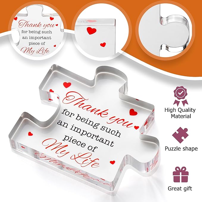 VELENTI Thank You Gifts - Engraved Acrylic Block Puzzle Thank You Present - Paperweights for Women, Men - Gifts for Friends, Coworkers - Heartwarming Therapist, Nurse Teacher Presents