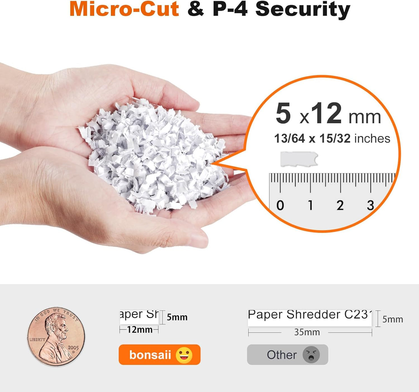 Bonsaii 12-Sheet Micro-Cut Paper Shredders for Home Office, Heavy Duty Document Shredder with 5.5 Gallon Pullout Bin for CD/Credit Card/Staple, 30 Mins Continuous Run Time, P-4 High Security, C282-B