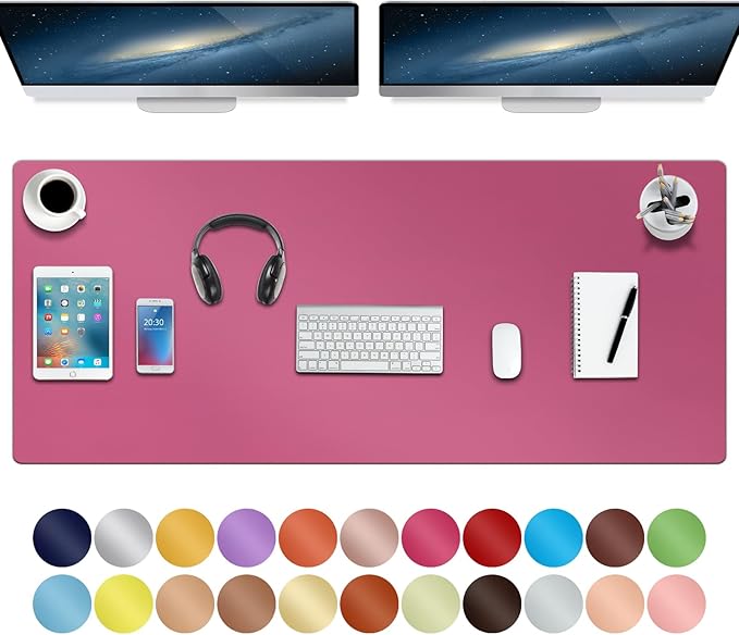 Boutilon Leather Desk Pad 47"x 24" Non-Slip Mouse Pad,Business Desk Pad,Extended Table Protector for Keyboard and Mouse,Desk Writing Pad for Office Home Working Decor (XXXL-Rose Pink)