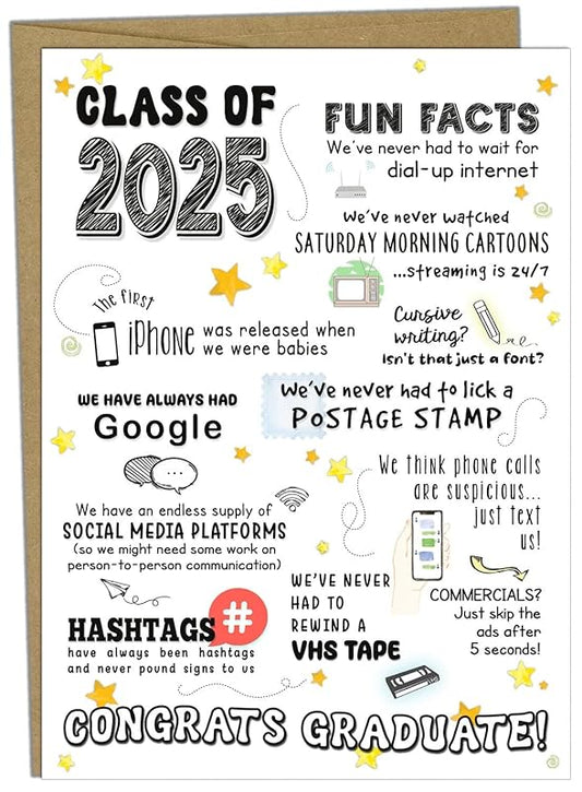Katie Doodle - Funny, High School Graduation Card, Class of 2025 Gifts (Handmade in USA), Graduation Gifts for Her, Him, Girls, Boys - Includes 1 x Grad Card (5x7 inch) & 1 Kraft Envelope (self-seal)