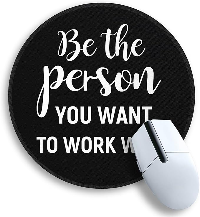 Gctriki Black Computer Mouse Pad for Desk, Funny Small Round Mousepad for Laptop Gaming Work, Inspirational Office Desk Decor Accessories Supplies Gifts for Coworkers Men Women