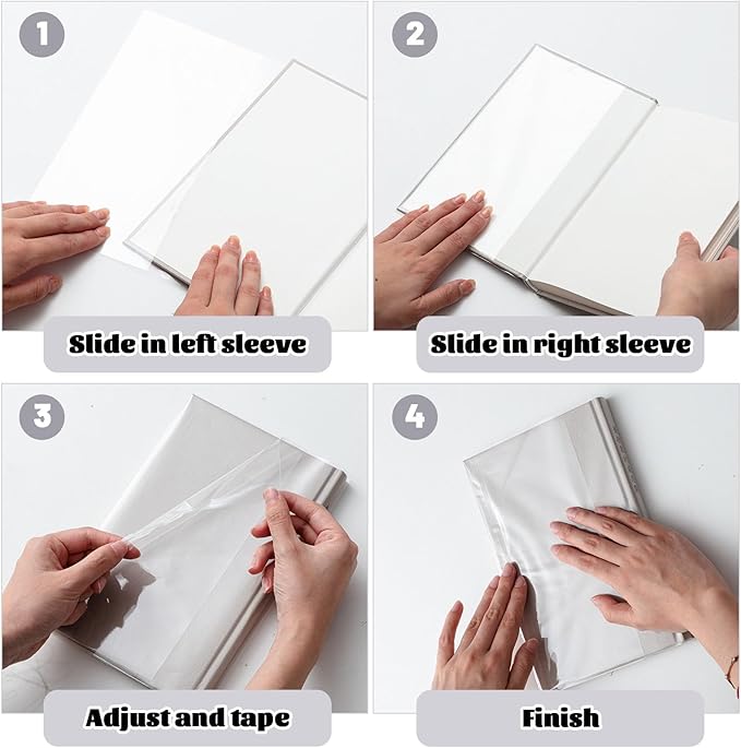 ReliThick 100 Pack Adjustable Clear Book Cover for Book with 9.25 x 15+8.5 x 15, Plastic Waterproof Sleeve for Paperback, with Self Adhesive Closure, Against Dust, Wear Protector(Clear)