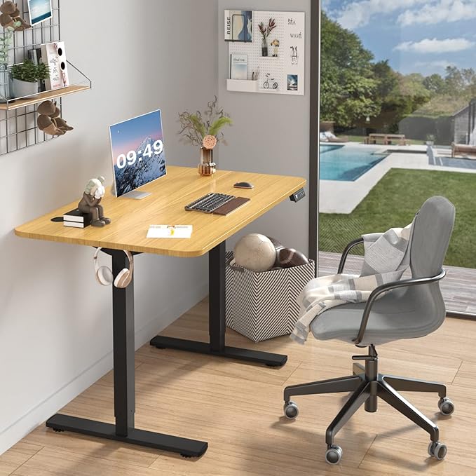 Furmax Electric Height Adjustable Standing Desk Large 40 x 24 Inches Sit Stand up Desk Home Office Computer Desk Memory Preset with T-Shaped Metal Bracket, Maple