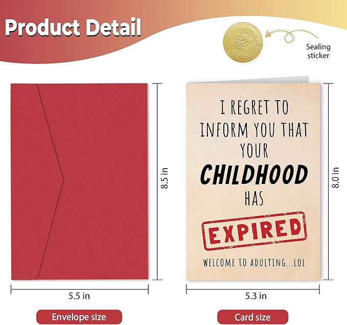 Funny 18th Birthday Card for Him Her, Humorous 18 Years Old Birthday Card for Son Daughter Sister Brother Best Friend, Your Childhood Has Expired