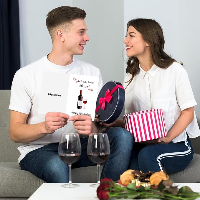 Funny Wine Birthday Card for Women Men - Age Gets Better With Wine, Humorous Birthday Card for Friends, Hilarious Birthday Card for Wife Husband