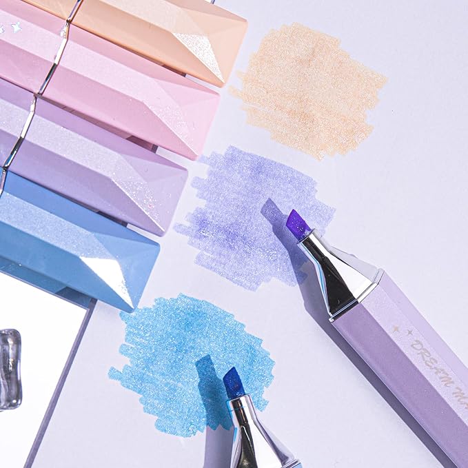 COLNK Glitter Pastel Highlighter,Set of 12 Pcs Cute Aesthetic Highlighters Assorted Colors,Chisel Tip,Metallic Highlighters for Journal Planner, Highlighting, Note-taking,Glitter Ink set