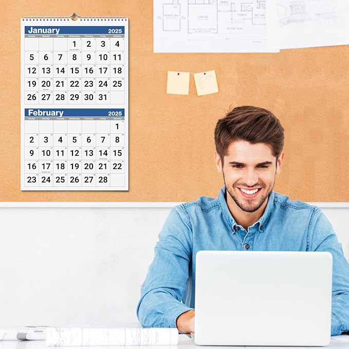 Dunwell 2-Month View Wall Calendar 2025, 11x17" Open, Use to Dec 2025, 2 Month Display, Vertical Two Months Wall Calendar for Office, Ships Folded