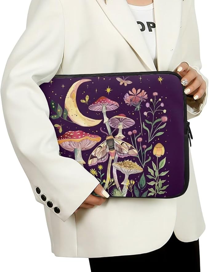 Mushroom Laptop Protective Sleeve for Girls Boys 17 inch Laptop Covers with Large Capacity Lap Top Case Lightweight Computer Sleeve Bag Suitable Gifts for Holidays Tablet Bag Moon
