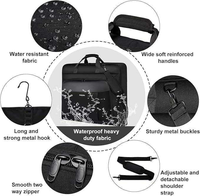 Garment Bag Travel Suit Bag for Men Large 40-Inch Carry on Garment Bag Up to 3 Suits for Business Trips,2 in 1 Hanging Suitcase Luggage Bags for Travel,Foldable Carry On Bag Fits 15.6Inch Laptop,Black