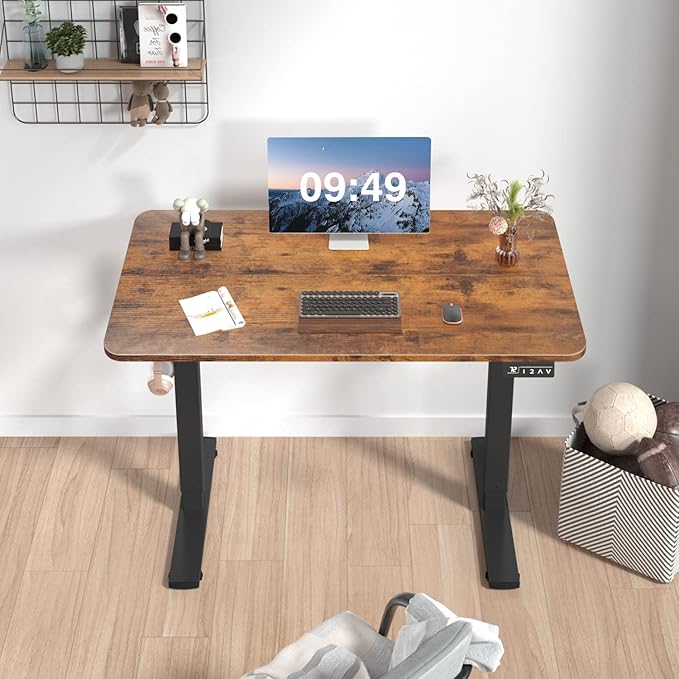 Furmax Electric Height Adjustable Standing Desk Large 40 x 24 Inches Sit Stand up Desk Home Office Computer Desk Memory Preset with T-Shaped Metal Bracke, Brown