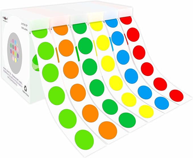 PARLAIM 6 Rolls 6000PCS 3/4" Round Circle Color-Code Dot Stickers, 6 Color Style Colorful Coding Label Sticker for Home Office Classroom