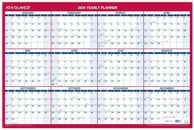 AT-A-GLANCE 2024 Wall Calendar, Monthly Planner, 24" x 36", Extra Large, Paper, Reversible, Vertical/Horizontal (PM2122824)