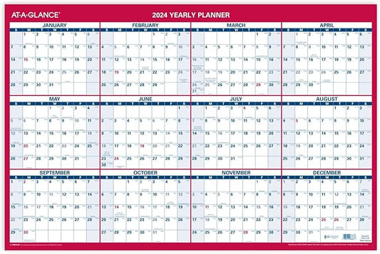 AT-A-GLANCE 2024 Wall Calendar, Monthly Planner, 24" x 36", Extra Large, Paper, Reversible, Vertical/Horizontal (PM2122824)