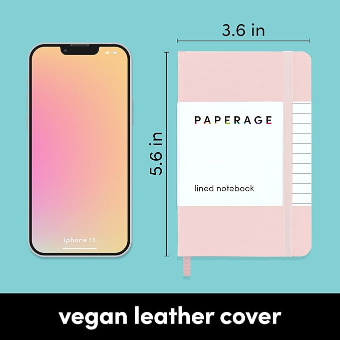 PAPERAGE Lined Pocket Journal Notebook, 1 Pack, (Blush), 160 Pages, Small, 3.6 inches x 5.6 inches - 100 GSM Thick Paper, Hardcover
