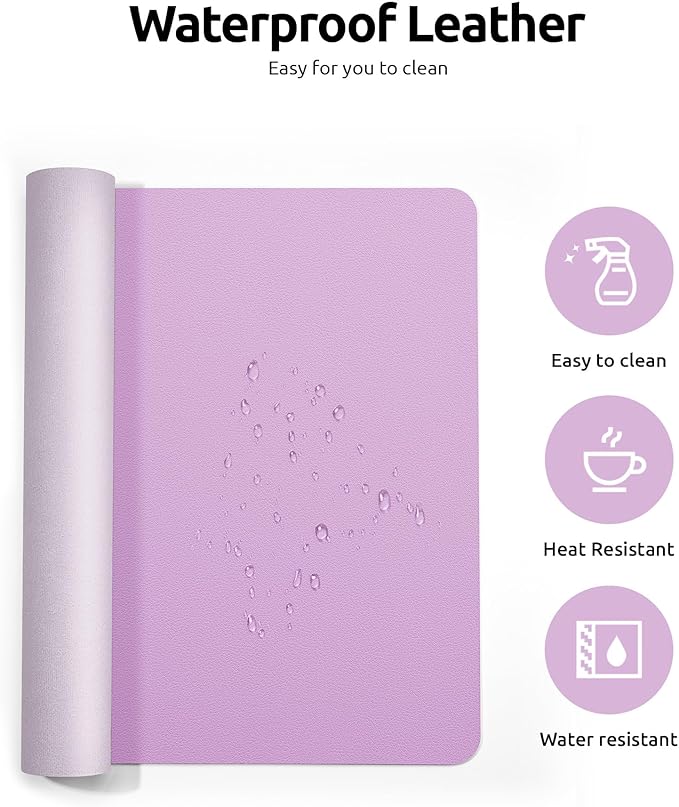 YSAGi Leather Desk Protector, Office Mat, Large Mouse Mat, Non-Slip PU Leather Blotter, Laptop Pad, Waterproof Writing Pad for Office and Home (Taro Purple, 31.5" x 15.8")
