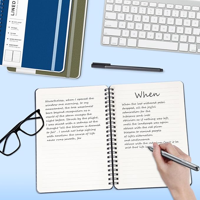 ABERLLS Blue Lined Spiral Journal Notebook with 160 Pages, 8×5.7in, A5 Spiral Notebook, Journaling Notebooks for Work, School, Women, Men, College Ruled Spiral Notebook, Hardcover Leather Journals