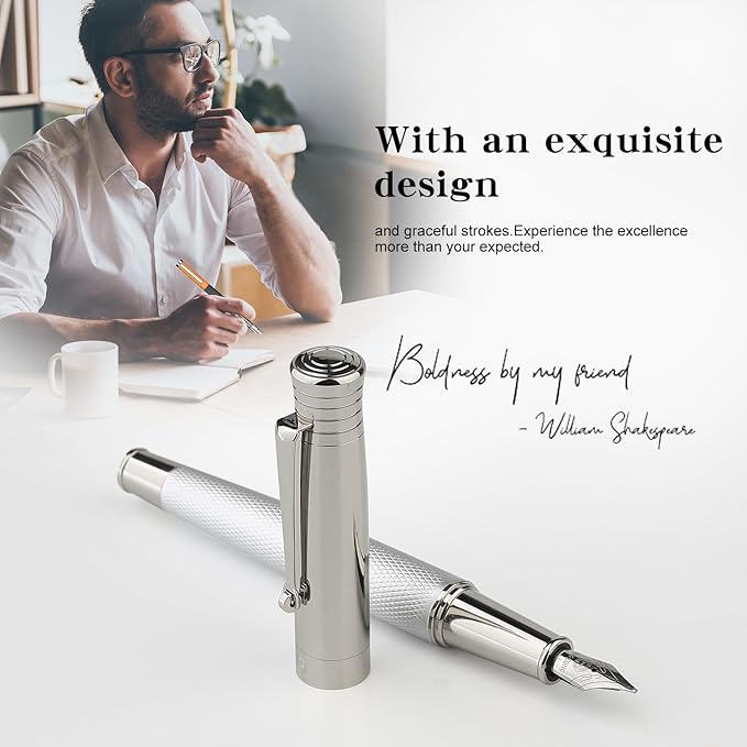 GC QUILL Fancy Fountain Pen Set – Fine and Medium Nibs, 18 Ink Cartridges, Ink Converter, Syringe Filler, Luxury Pen Gift for Men Women, Nice Pen for Writing Journaling – MU-14