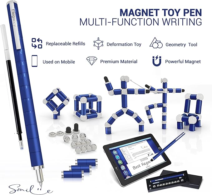 Elegancy Fidget Pen Magnetic Balls | Deformable Decompression Magnetic Pen Fidget Toy for Teenagers Gifts for Men | Cool Stuff Magnets for Kids (Blue)
