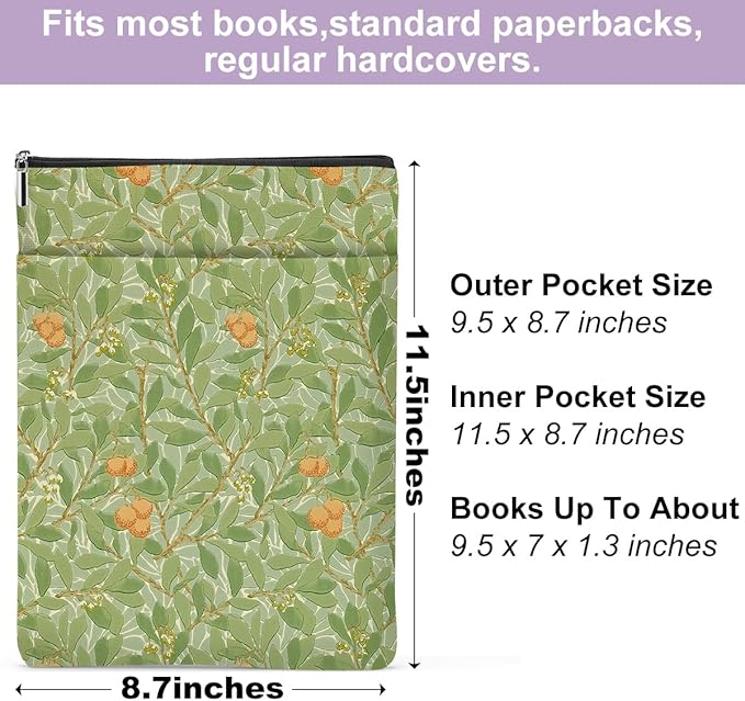 Retro Floral Fruit Book Sleeve Book Cover Classic Flower Book Protector with Zipper Christmas Birthday Book Club Gifts Book Accessories for Women Sister Mom Librarian Girls Bookish Book Lovers Gifts