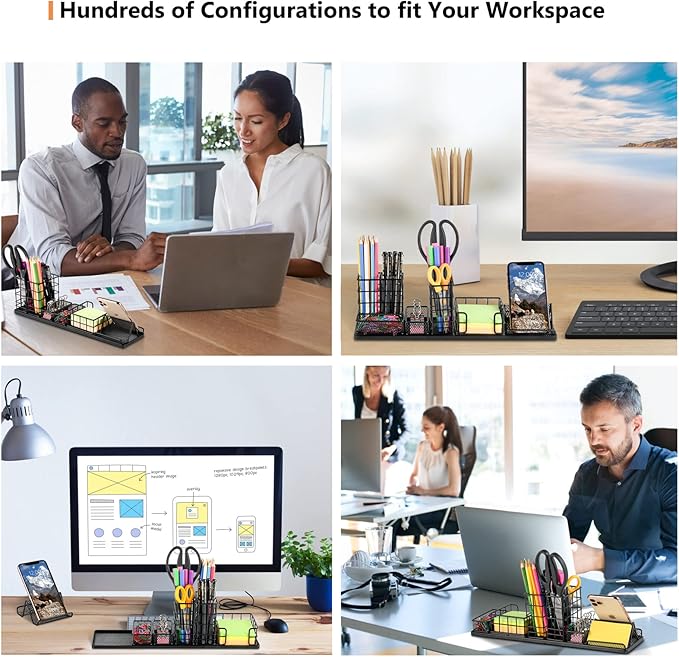 Desk Organizers and Accessories, Desk Organizer Set with Pen Holder, Sticky Note holder, Paper Clip Holder and Binder Clips