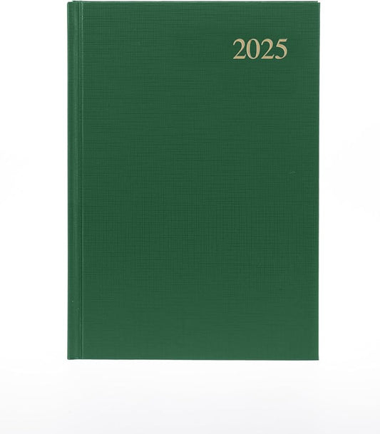 Collins Essential 2025 Business Diary - A5 Day to a Page with Appointments Planner with Leathergrain Hardback Cover - Green - ESSA51.52-25