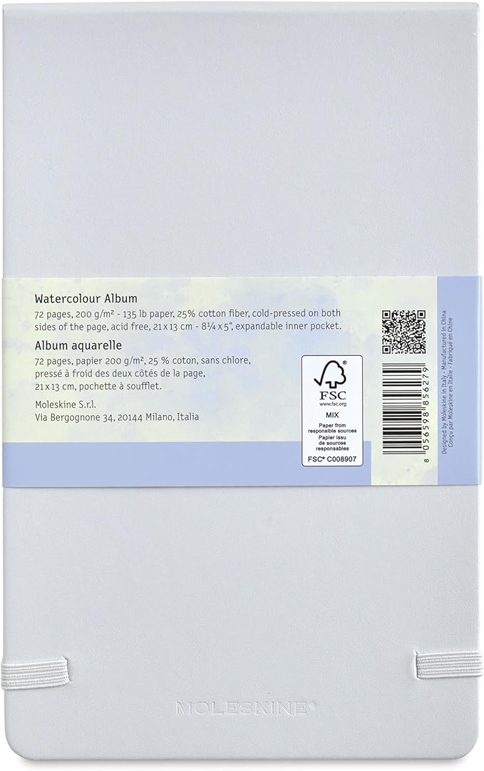 Moleskine Art Watercolor Album, Large, Plain, Cool Gray, Hard Cover (5 x 8.25)