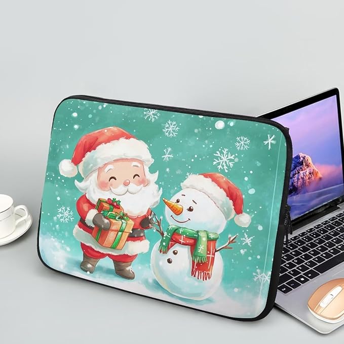 Santa Claus Laptop Protective Sleeve for Girls Laptop Covers with Large Capacity Lap Top Case 10 inch Lightweight Computer Sleeve Bag Suitable Gifts for Holidays Christmas Tablet Bag