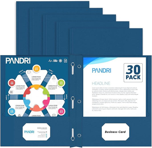Two Pocket Folders, PANDRI 30 Pack Two Pocket Folders with Prongs, 3 Prong Folders Designed for Office and Classroom, Letter Size Darkblue