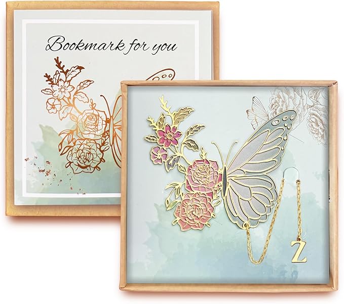 Metal Butterfly Bookmark for Women Cute Book Lovers Gift Butterfly Bookmarks Inital Book Mark Gifts for Reading Women Friend Teacher Appreciation Gifts Mom Birthday Valentines Day Christmas Gift, Z