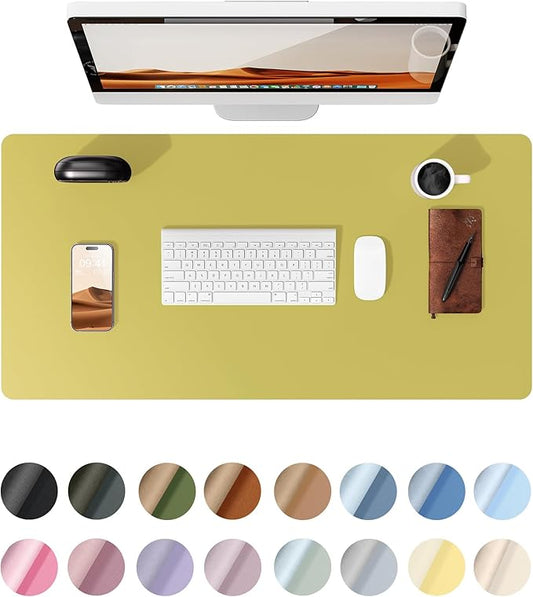 YSAGi Leather Desk Protector, Office Mat, Large Mouse Mat, Non-Slip PU Leather Blotter, Laptop Desk Pad, Waterproof Writing Pad for Office and Home (Olive Green, 35.4" x 17")