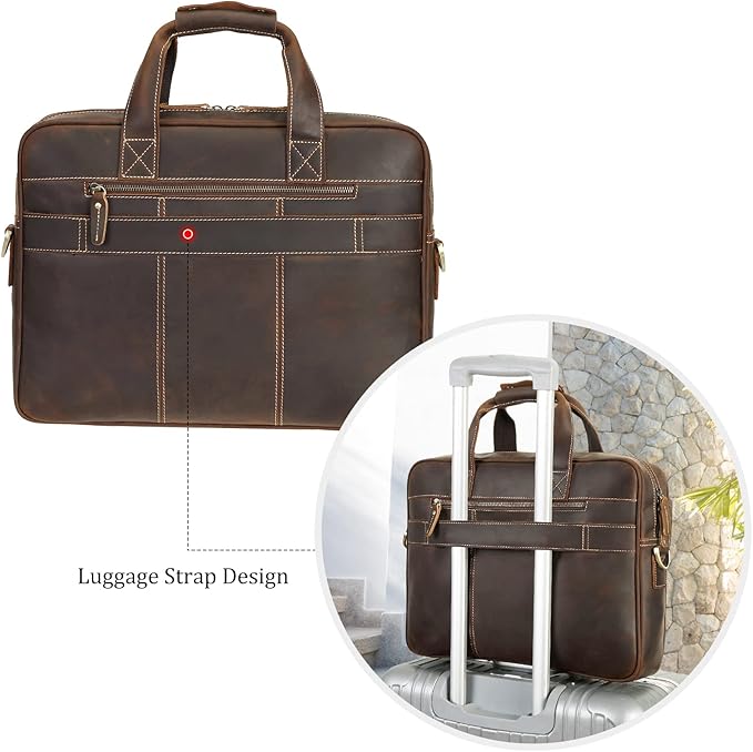 Polare Full Grain Leather 16.5'' Laptop Bag Briefcase for Men Business Messenger Work Bag Fits 15.6'' Laptop