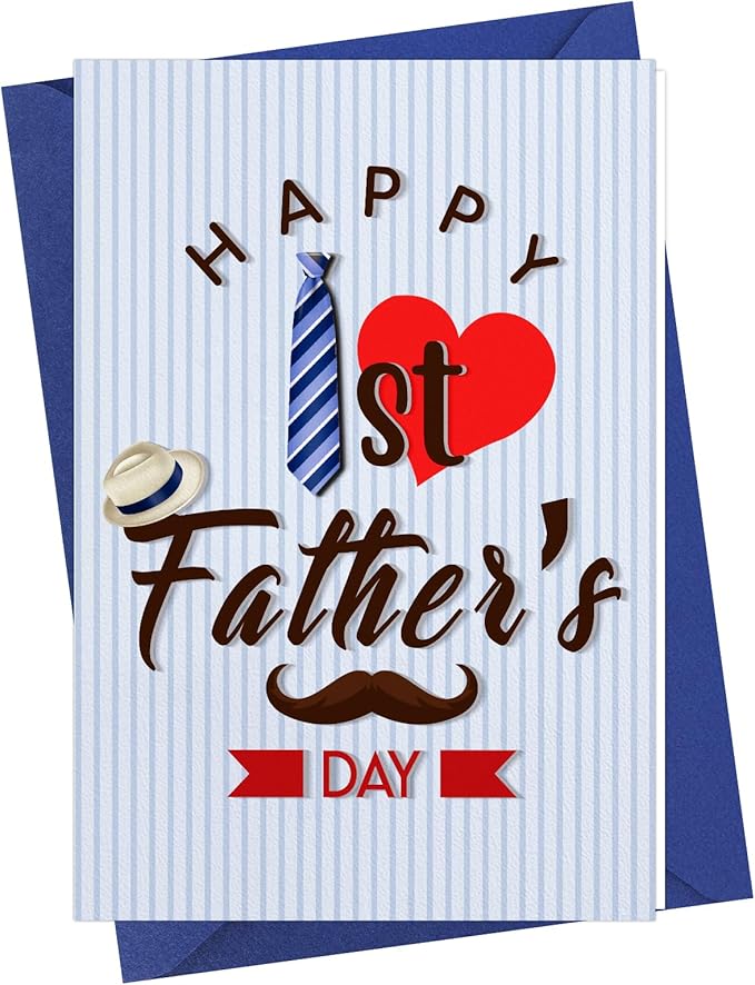 FaCraft Happy 1st Fathers Day Card for New Dad Dad to Be Expecting Fathers, 4 x 6 Happy First Fathers Day Gift Card with Envelope from Wife Daughter Son Baby Boy Girl