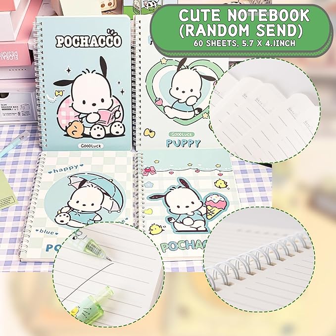 Cute School Supplies Anime Stationery Gift Set Includs Gel Pens, Journal Notebook, 50 Stickers, Pencil Case, Kawaii Stationery Set, Back to School Gift(Green)