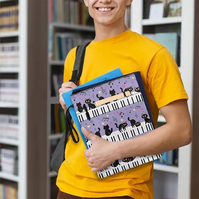 COEQINE Book Sleeve Pouch Purple Cats Piano Keychain Pattern Book Covers for Hardcover Paperbacks Purple Floral Book Cover Book Clothing