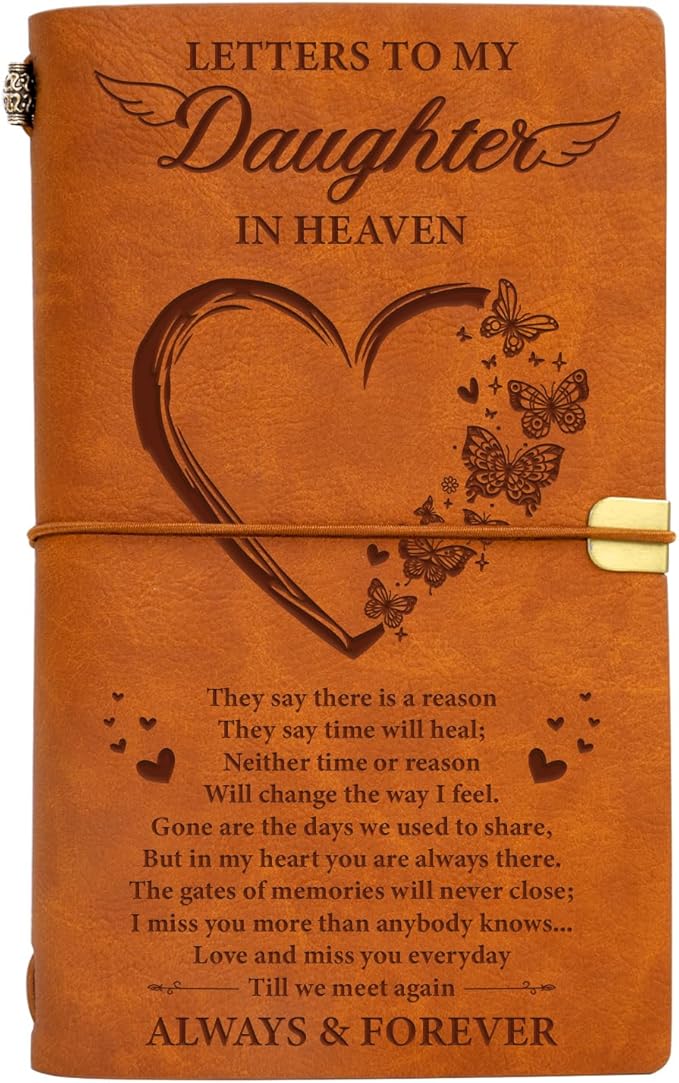 Vetbuosa Letter to Daughter in Heaven Leather Journal,Memorial Gifts for Loss of Daughter,Loss of Daughter Sympathy Gifts,Bereavement Gift Idea,In Memory of Loved One Gifts