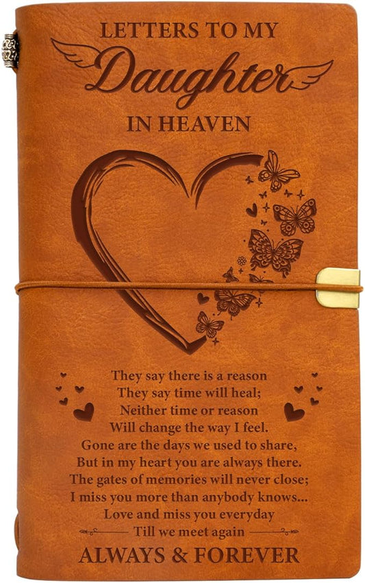 Vetbuosa Letter to Daughter in Heaven Leather Journal,Memorial Gifts for Loss of Daughter,Loss of Daughter Sympathy Gifts,Bereavement Gift Idea,In Memory of Loved One Gifts